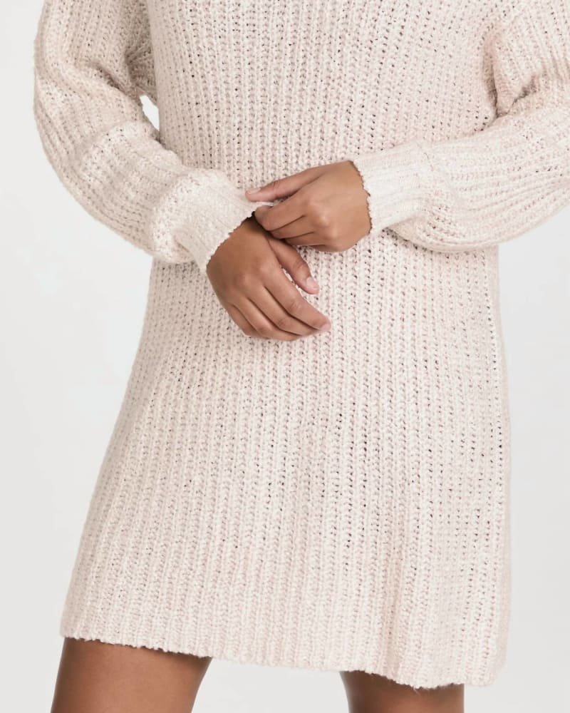 Front of a model wearing a size L Cassie Knit Dress in Sandstone in Sandstone by Z Supply. | dia_product_style_image_id:336983